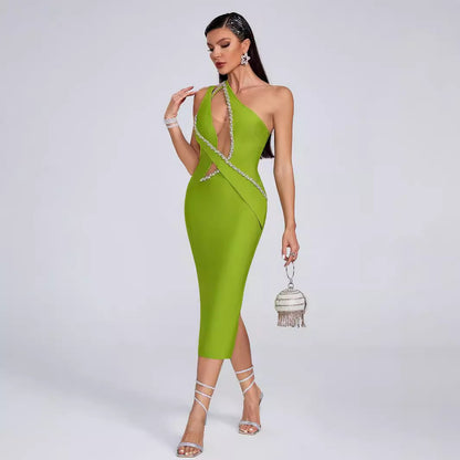 Fashionable Sexy One Shoulder Bandage dress with a Deep Vee-Neck Front Cut-Out