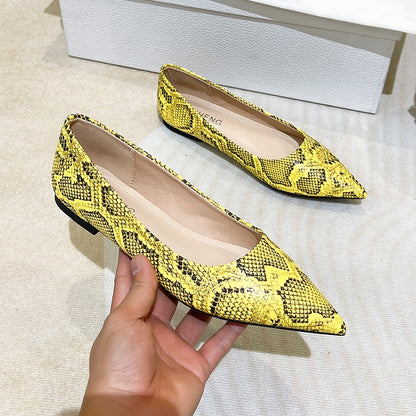 Serpentina Snake-Print Pointed-Toe Slip-On Flats