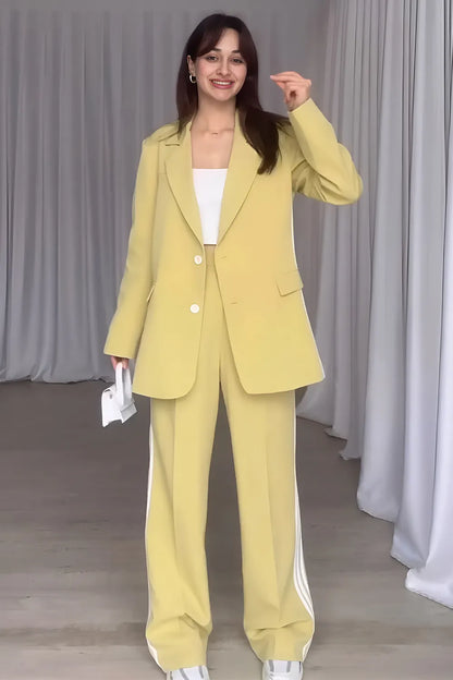 Athleisure‐Inspired Three‐Stripe Blazer & Wide-Leg Pant Set