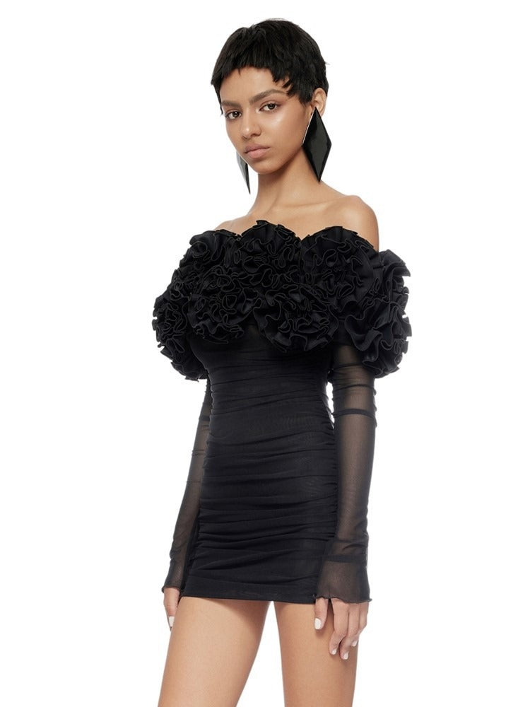Women's New Strapless Bodycon Mini Dress with Floral Design Details