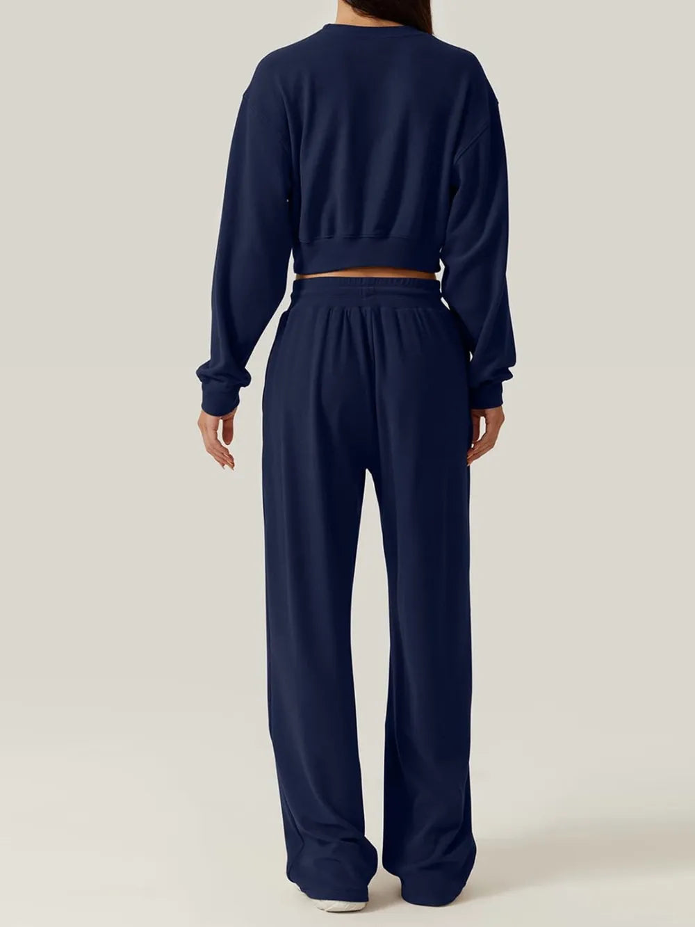 Twist-Front Pastel Knit Lounge Set – Cozy Crewneck Sweater & Drawstring Wide-Leg Pants
