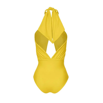 Cross neck solid color hollow one-piece swimsuit for women