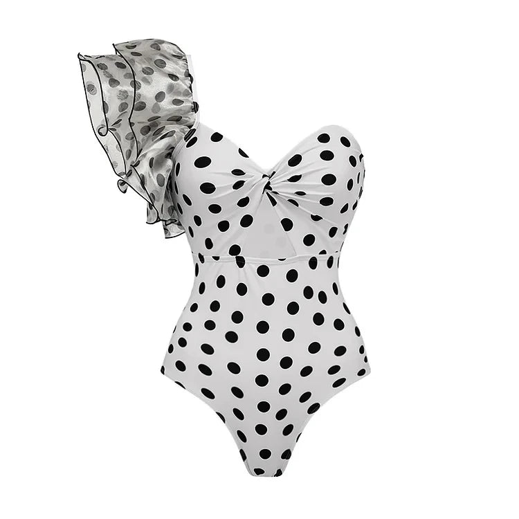 Retro Glam Polka Dot Swimsuit & Skirt Set