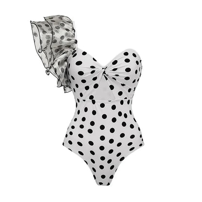 Retro Glam Polka Dot Swimsuit & Skirt Set
