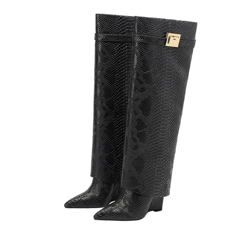 Venomous Chic Red Python Knee-High Leather Boots-Multiple Colors