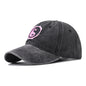 Distressed Pure Cotton  Baseball Cap with an Embroidered Pink and Black Yin-Yang Logo