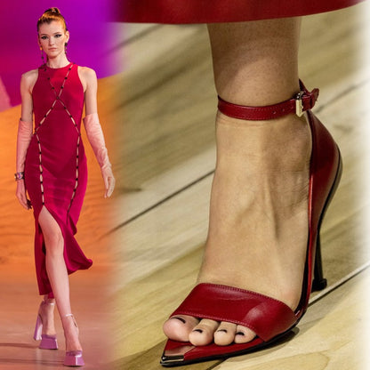 Sexy Metal Pointed Toe Stiletto Heels, Open Toe Women's Shoes