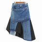 Vintage Denim Skirt Matching with Mixed Hemline Fabrics