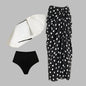 Monochrome Glam One-Shoulder Swimsuit Set with Polka Dot Wrap Skirt