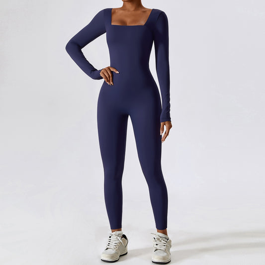 Figure Hugging Long-sleeved Sports Jumpsuit in Multiple Colors