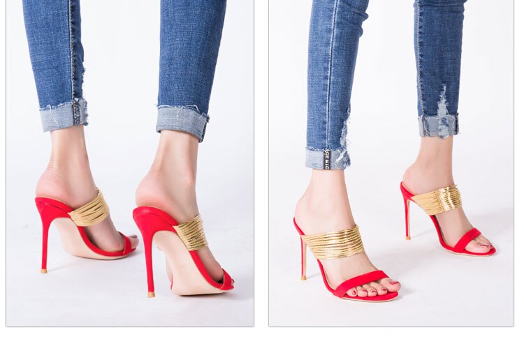 Golden Hour High-Heel Mules – Luxe Metallic Band Stilettos