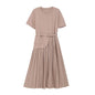 Belted  Apricot and Black Pleated Midi Dresses– Sophisticated, Structured, and Effortlessly Chic