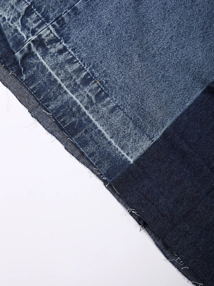 Panelled Wide-Leg Drawstring Denim Jeans