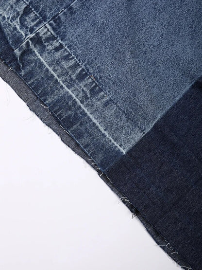 Panelled Wide-Leg Drawstring Denim Jeans