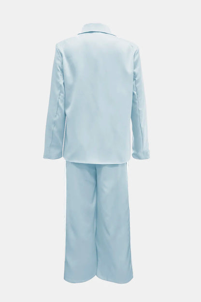 Athleisure‐Inspired Three‐Stripe Blazer & Wide-Leg Pant Set