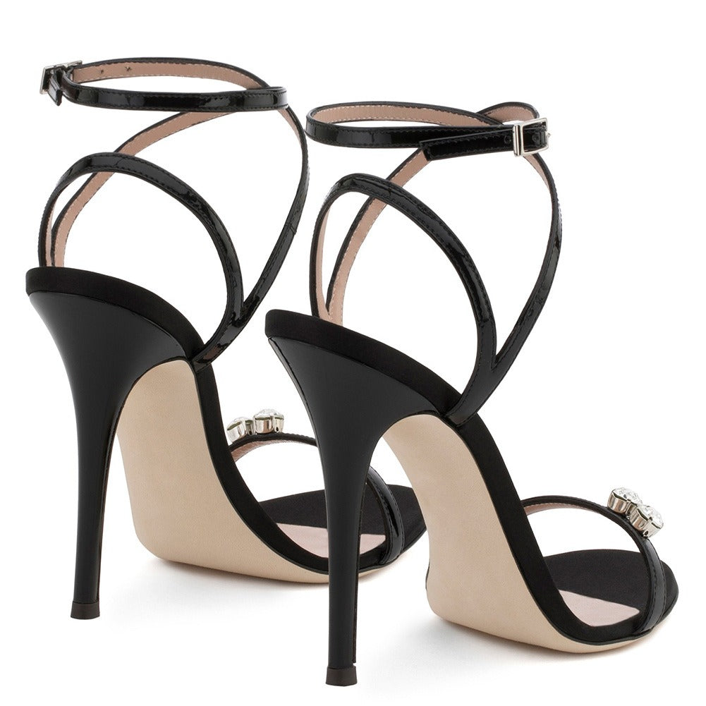 Crystal Accent Black Patent Stiletto Sandals