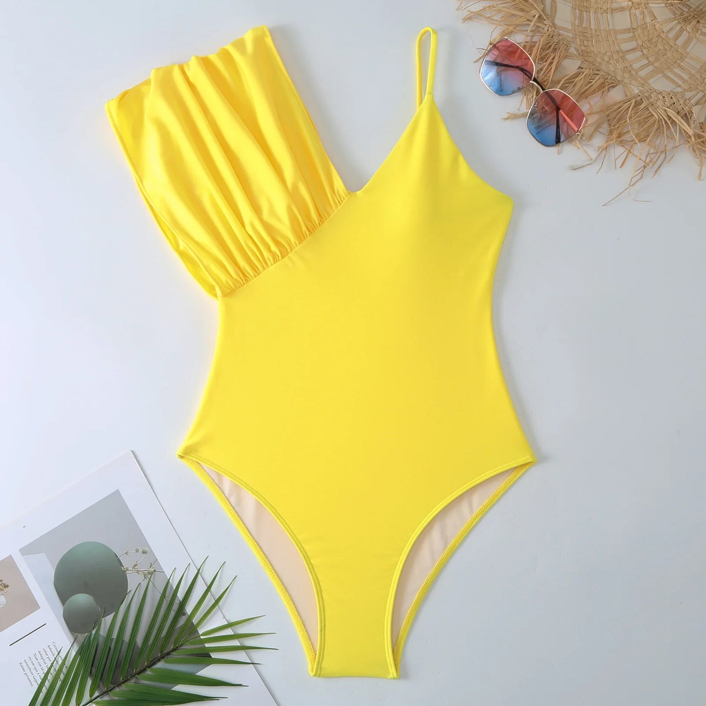 Golden Hour One-Shoulder Swimsuit & Asymmetric Skirt Set