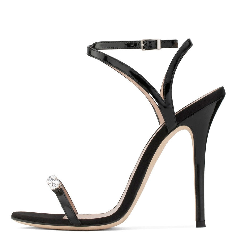Crystal Accent Black Patent Stiletto Sandals