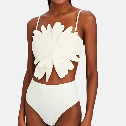 Botanical Bandeau Floral Appliqué High-Waist Bikini
