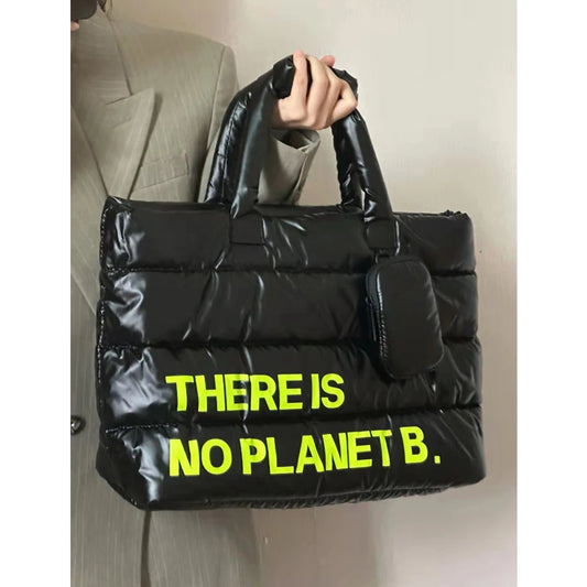Nylon Padded Shoulder Bag Quilted Tote Bags for Women Down Space Handbags Winter Cotton Shopper Purses Letter Clutch