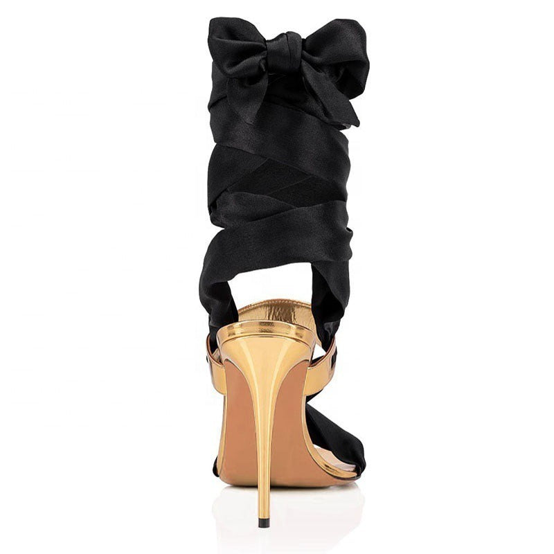 Satin Ribbon Wrap Stiletto Sandals – Luxe Lace-Up Heels