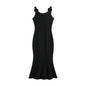 Rosette Knit Mesh Maxi Dress – Black & Ivory
