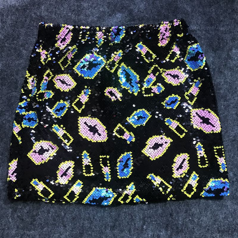 Stylish Sequin Elastic Band High Waisted Mini Skirt