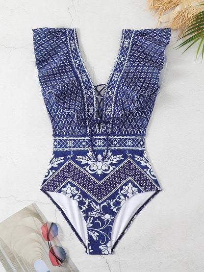 Santorini Breeze Ruffle One-Piece Swimsuit & Boho Skirt Set