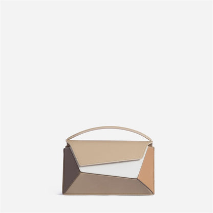 Geometric Color‐Block Leather Top-Handle Shoulder Bag