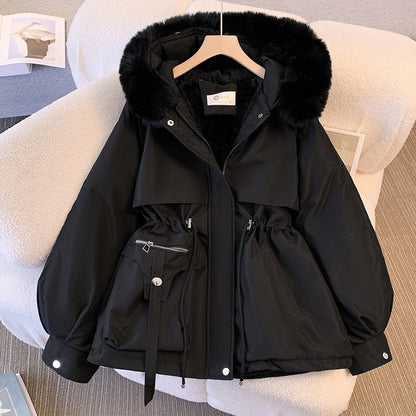 Fashionable Down Jacket Integrated with a Thick Fur Collar