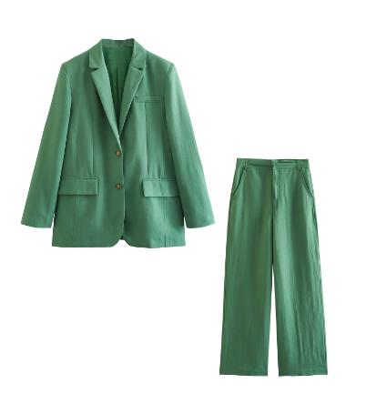 New Linen-blend Office Chic Green  Three-Piece Suit. Jacket+ Vest+ Elegant Pants