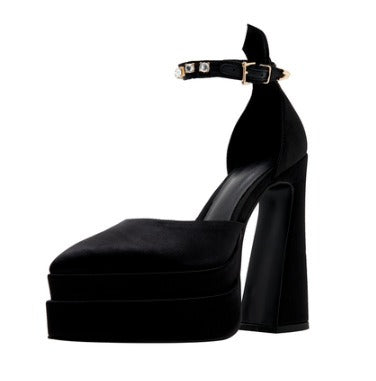Glam Luxe Satin Platform Heels with Rhinestone Ankle Strap