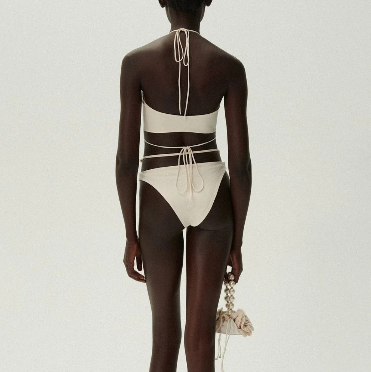 Pearl Accent Cut-Out Bikini Set – Ivory Elegance