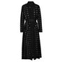 Edgy Black Grommet-Embellished Long Trench Coat