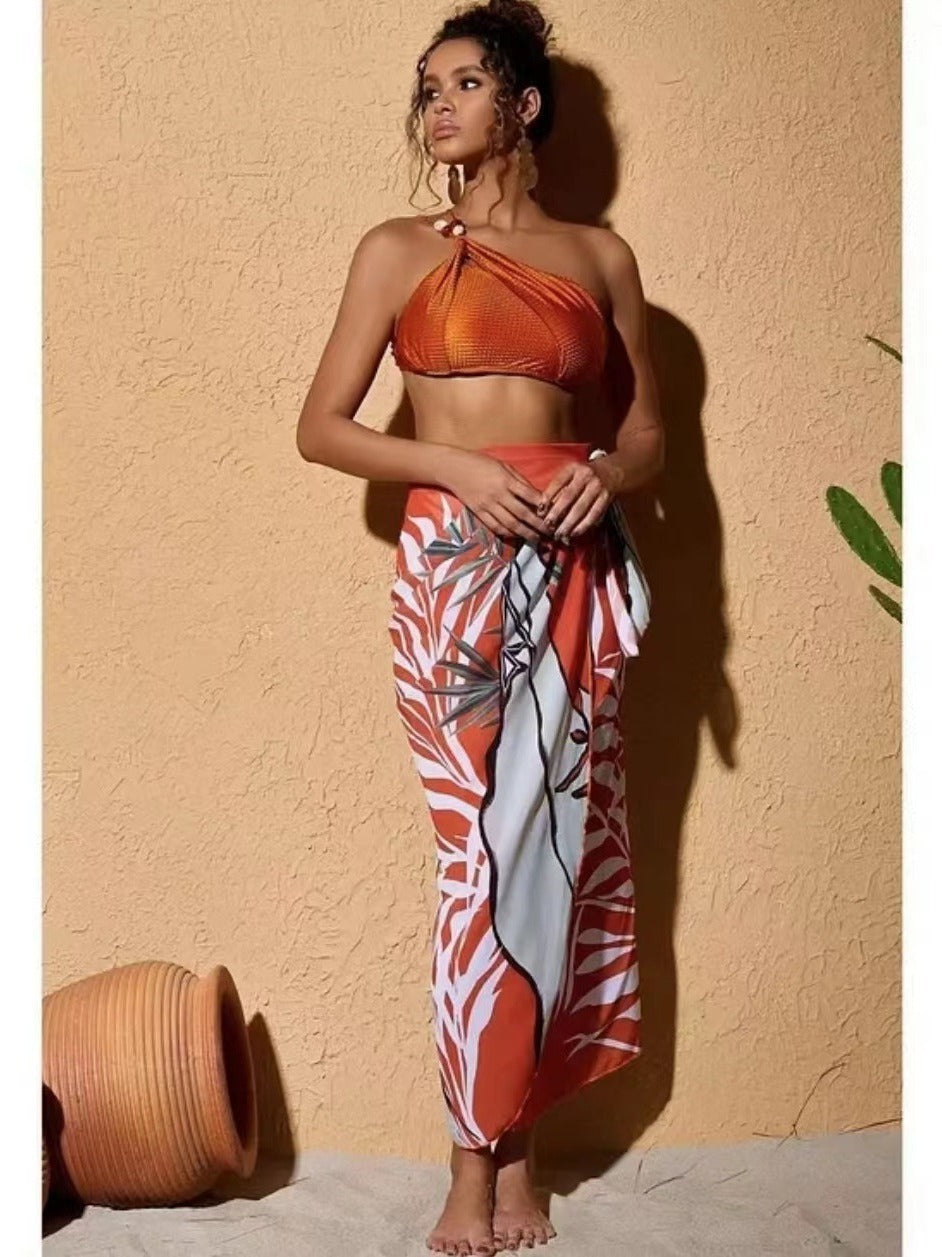 Terracotta Luxe Swim Set – Asymmetrical Bikini & One-Shoulder Monokini Options with She