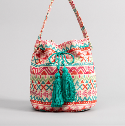 Multi Colored Boho  Messenger Bucket Bag