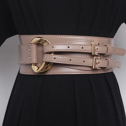 Double Buckle Waist Belt in Black, Coffee, Dark Grey, Caramel, and Apricot – Bold, Chic, and Figure-Flattering