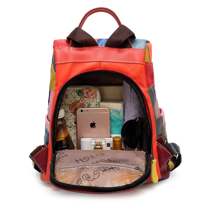 Multicolored Leather Fashion Backpack for Ladies