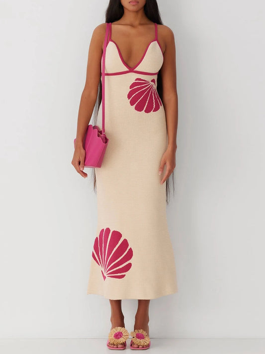 Shell-Detail Knit Maxi Dress