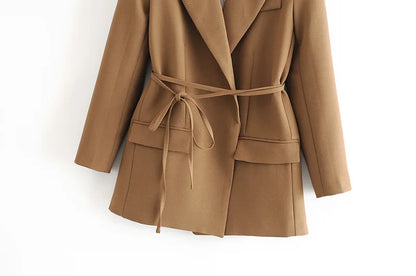 Chic Women's Waist Tie Khaki Blazer