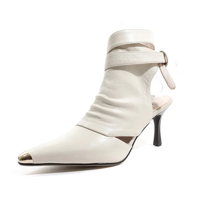 Viper Edge Cutout Ankle Wrap Heels – Black | Tan | White