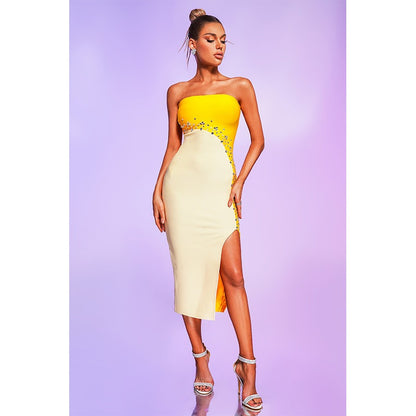 Yellow Bandage Dress With a Slit