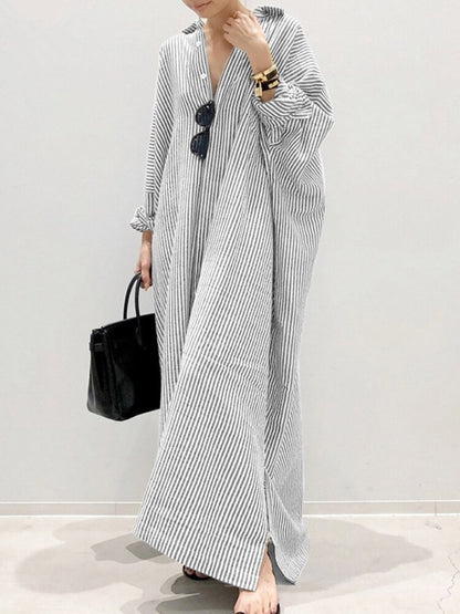 Striped  Long Sleeves Shirt Dress in Multiple Colors