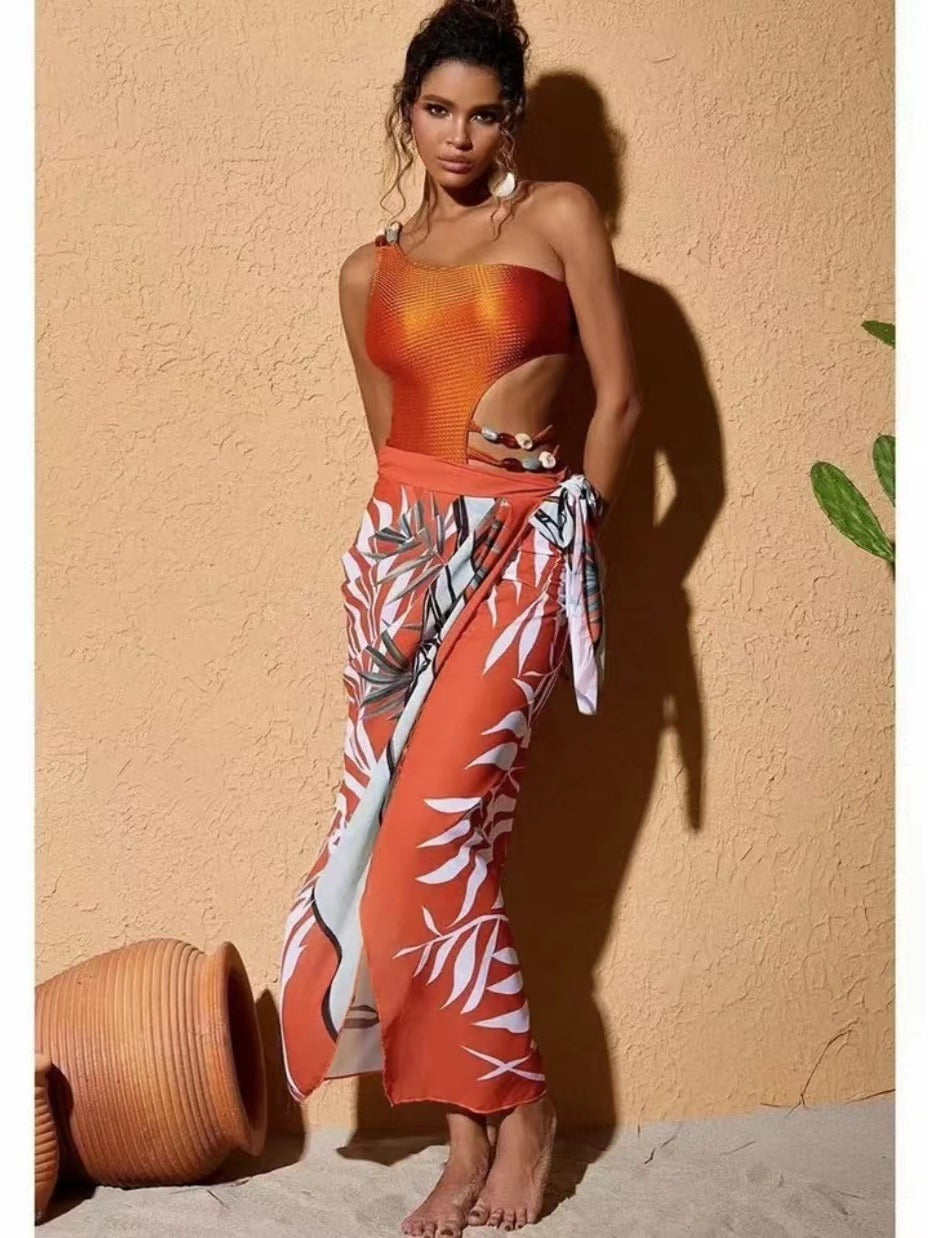 Terracotta Luxe Swim Set – Asymmetrical Bikini & One-Shoulder Monokini Options with She