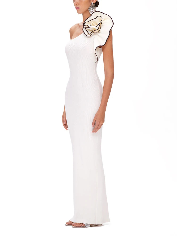 Elegant Diagonal Collar One-Shoulder Figure Hugging Dress