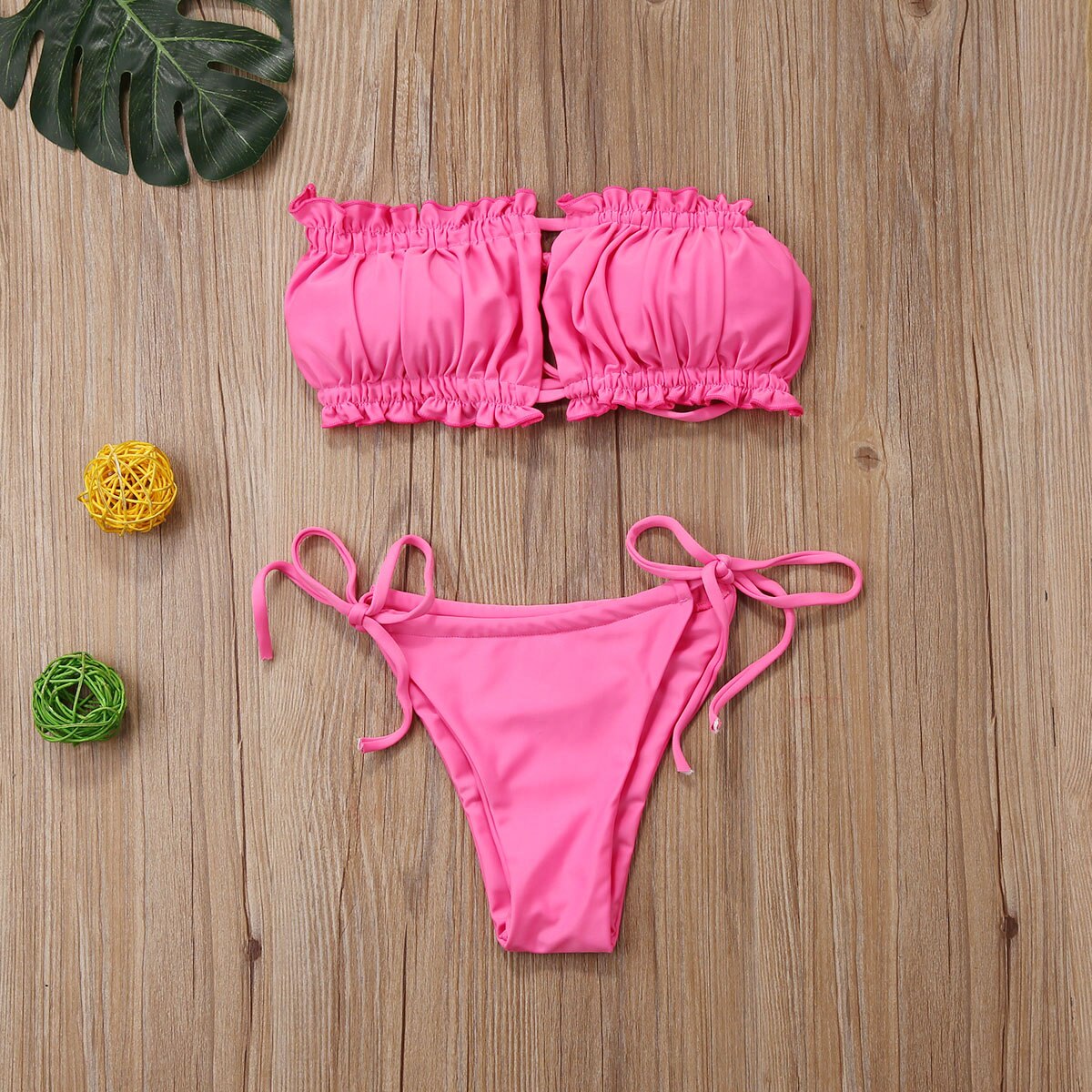 Ruffle Edge Bandeau Bikini Set – Multiple Colors