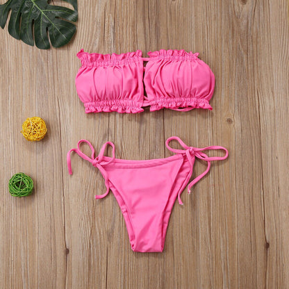 Ruffle Edge Bandeau Bikini Set – Multiple Colors