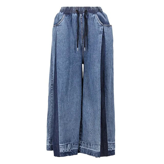 Panelled Wide-Leg Drawstring Denim Jeans