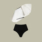 Monochrome Glam One-Shoulder Swimsuit Set with Polka Dot Wrap Skirt