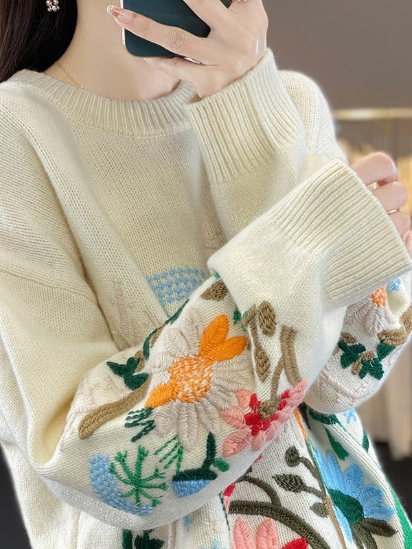 Fabulous Women's Flower Embroidered Sweater